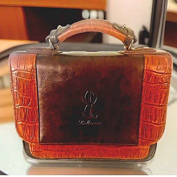 🌹BELLE ROSE🌹 CROC EMBOSSED LEATHER MULTI COMPARTMENT ORGANIZER CROSSBODY BAG - Picture 2 of 14